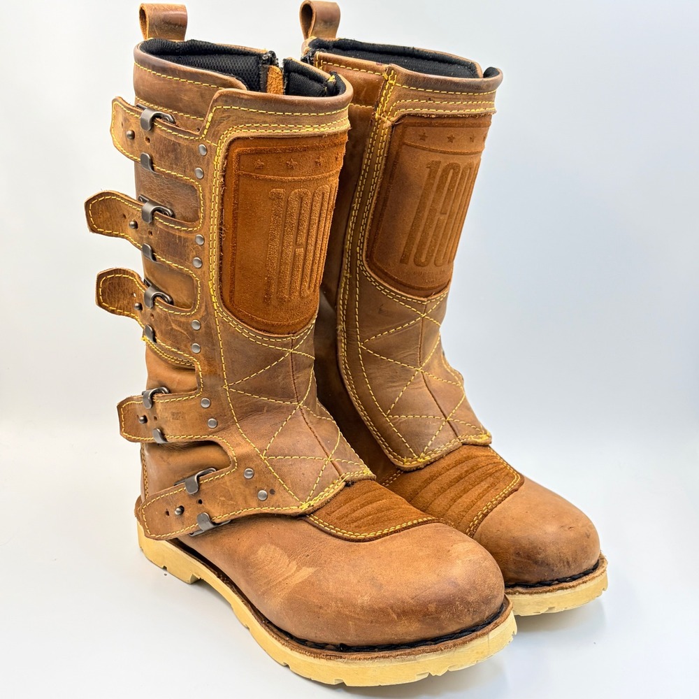 Icon 1000 Elsinore Mens 8.5 Brown Leather Motorcycle Boots Buckle Rugged Biker - Picture 5 of 16